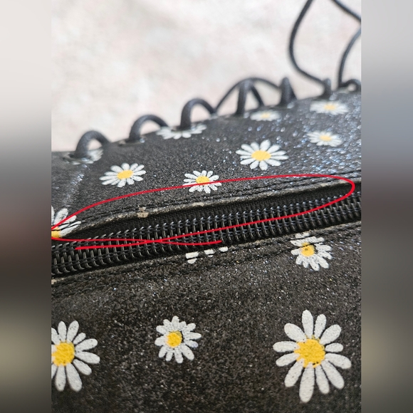 YRU KAOS HI Black Daisy Glitter Thigh-High Platform Zip-Up Boots Punk Goth - Picture 11 of 13